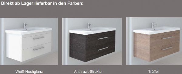 Badmöbelset 970 mm Unterschrank und Waschbecken in Weiß, Anthrazit und Trüffel