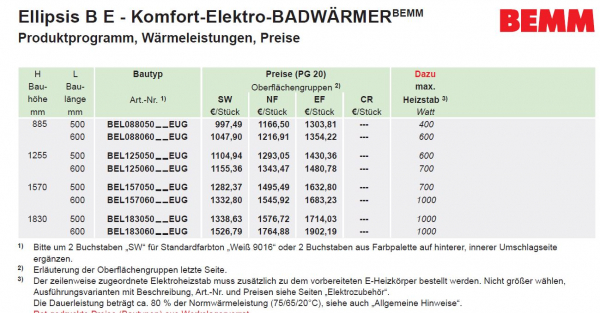 Bemm Ellipsis B E Elektroheizkörper Handtuchheizkörper elektrisch