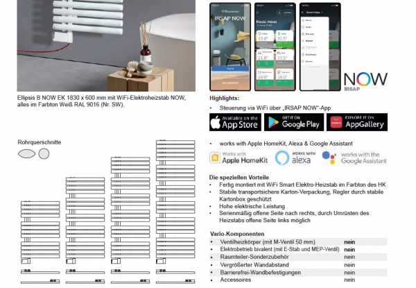 Bemm Ellipsis B Now EK Elektroheizkörper WiFi Smart elektrischer Handtuchheizkörper