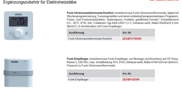 Bemm Elektrozubehör Heizstäbe ZEPEL und ZENEL