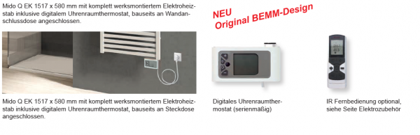 Bemm Mido Q EK-R Elektro-Badheizkörper digitales Thermostat Handtuchheizkörper weiß