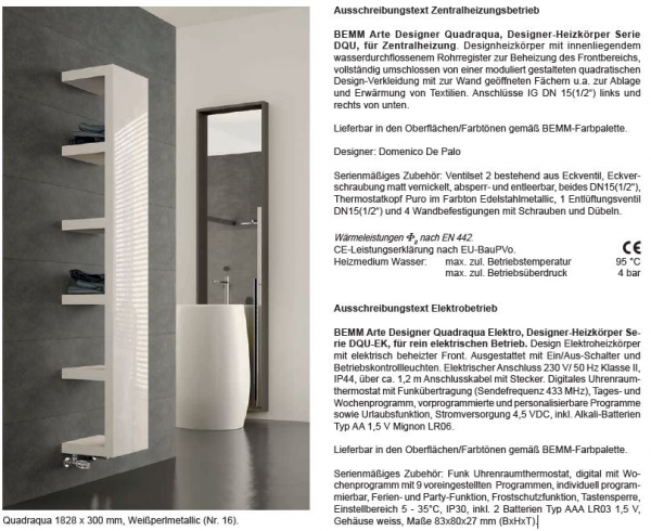 Bemm Quadraqua Irsap Arte Designerheizkörper für Zentralheizung oder als Elektroheizkörper