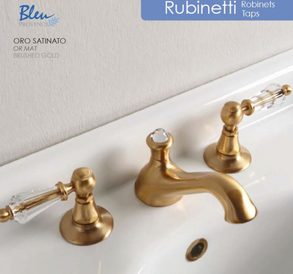 Bleu Provence Waschbecken-Armatur RL102 3-Loch, große Auswahl an Griffen und Oberflächen, Retro-Design für Ihr Traumbad