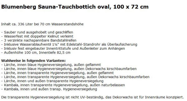Blumenberg Sauna-Tauchbottich Tauchbecken oval