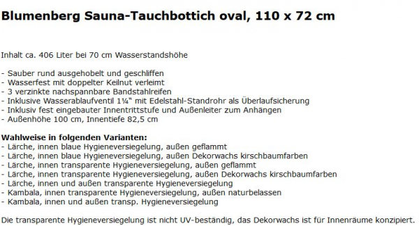 Blumenberg Sauna-Tauchbottich Tauchbecken oval