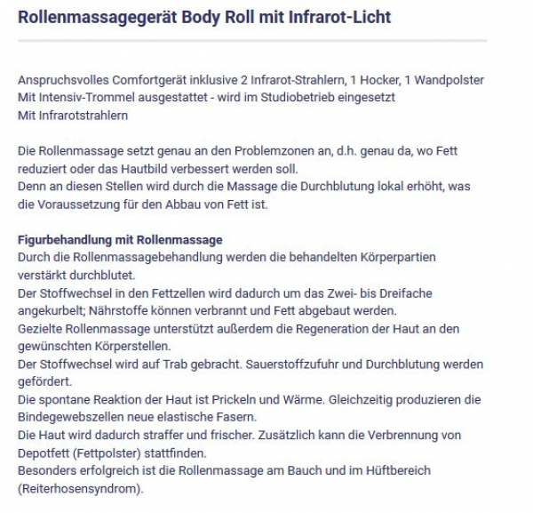 Body Roll Comfort 2 Rollenmassage-Gerät mit Buchenholzrollen mit Infrarot-Licht