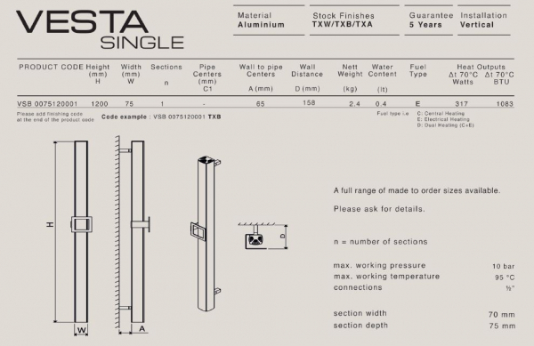 Carisa Vesta Single Bath Bad-Designheizkörper Aluminiumheizkörper