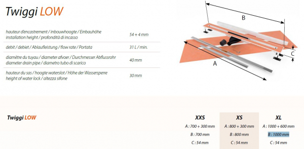 Carrodrain Duschrinne Twiggy Low Ablaufrinne für Dusche mit 31 L / min.
