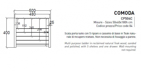 Cipi Comoda Scala Mehrzweckleiter, Regal aus Teak-Holz