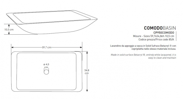 Cipi Comodo Aufsatzwaschbecken aus Solid Surface Betacryl ®