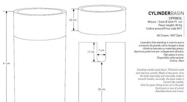 Cipi Cylinder eklusives Stand-Waschbecken aus Marmor