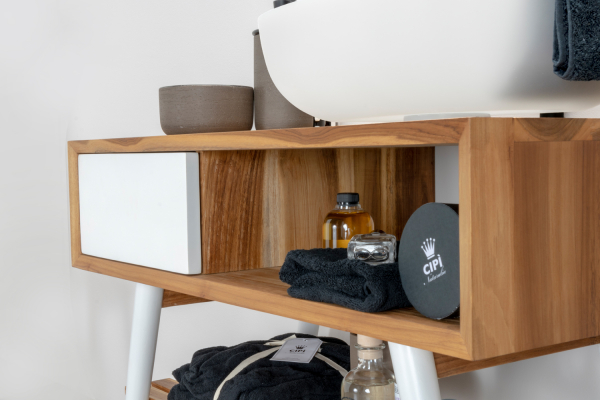 Cipi Feelgood small exklusive Kommode, Unterschrank für Waschbecken aus Teakholz und Mahagoni