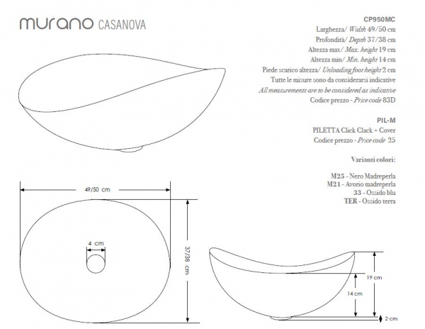 Cipi Aufsatzwaschbecken Murano Casanova Nero/Madreperla original-Muranoglas