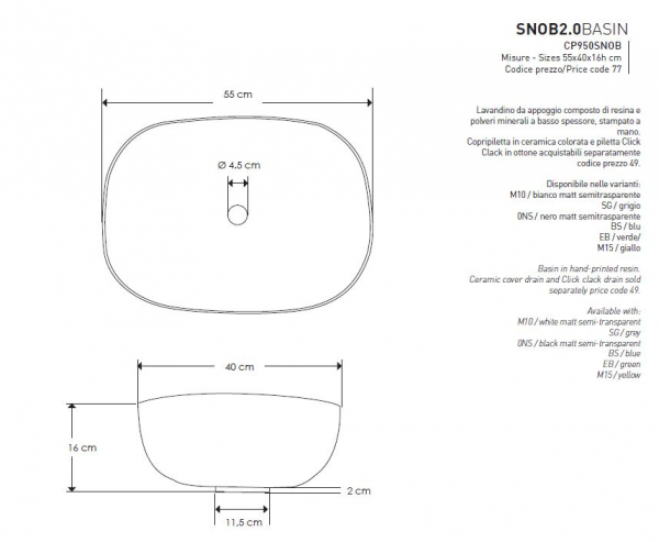 Cipi Snob 2.0 Aufsatzwaschbecken aus Kunstharz