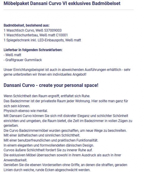 Dansani Curvo VI Badmöbeslet exklusives Möbelpaket