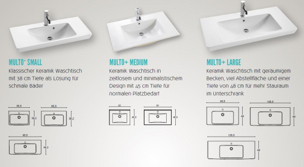 Dansani Badmöbelset Scanbad Multo+ Small mit Waschtisch Lotto 55 cm und Spiegel, modernes Design für Ihr Traumbad