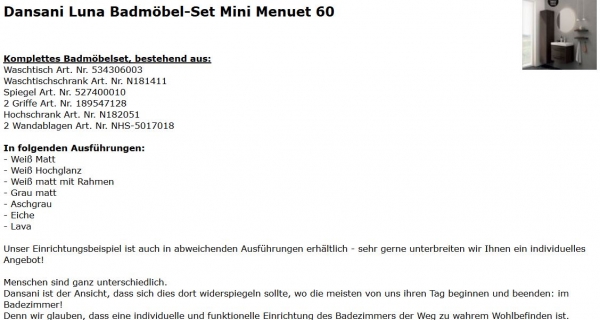 Mini Menuet 60 Badmöbelset Dansani Luna