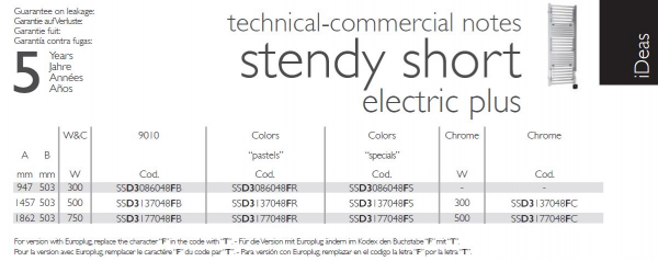 Deltacalor Stendy short electric plus Elektroheizkörper mit Ablagen