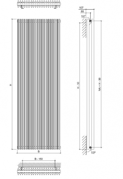 Eucotherm Chorus Duo vertikal Trapezrohre Raumheizkörper Designheizkörper