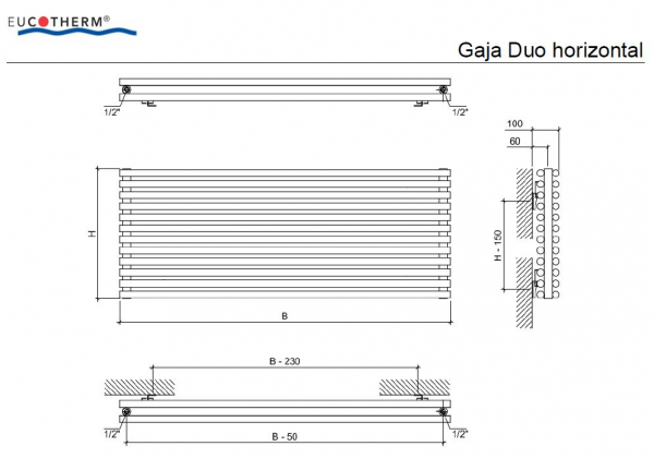 Eucotherm Gaja Duo horizontal Röhrenheizkörper Raumheizkörper Designheizkörper