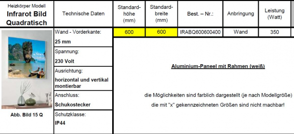 Eucotherm Infrarotheizkörper mit Bild Infrarot-Paneel Quadrat