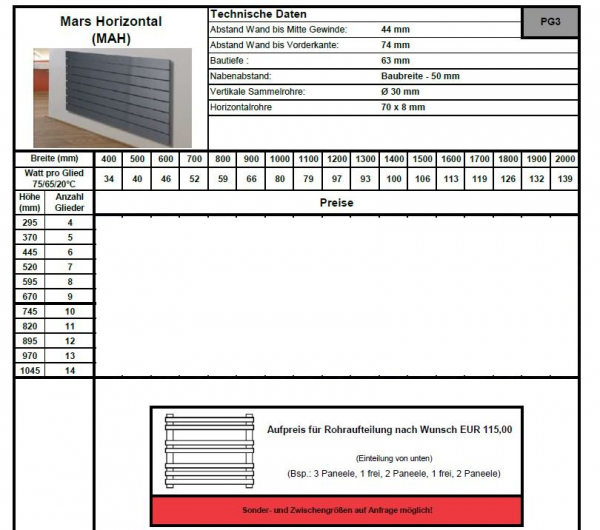 Eucotherm Mars Horizontal Raumheizkörper Paneelheizkörper Designheizkörper