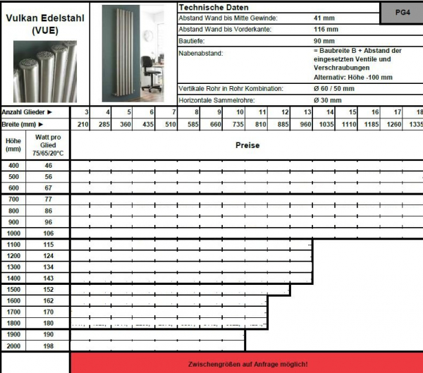 Eucotherm Vulkan Edelstahl Raumheizkörper leistungsstark Designheizkörper