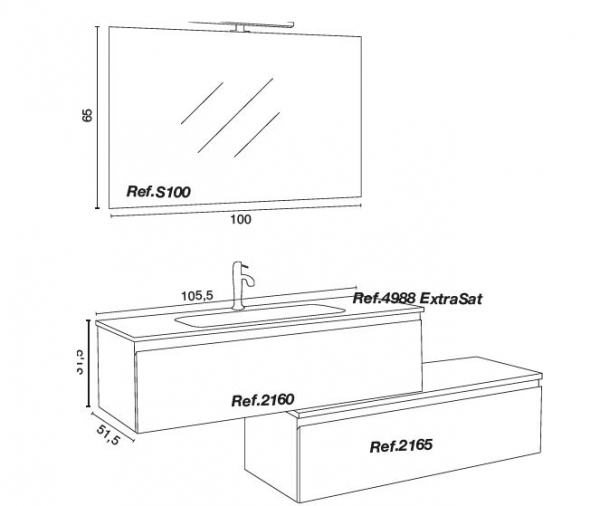 Nevada Badmöbelset 2|105+105 cm Rovere Nordico von Euro Bagno