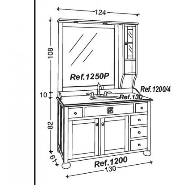 Ricordi Badmöbelset 25|130 cm Walnuss/Weiß antik von Euro Bagno