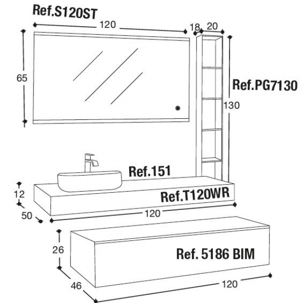 Roma Badmöbelset 10|120+120 cm Wood Revive von Euro Bagno