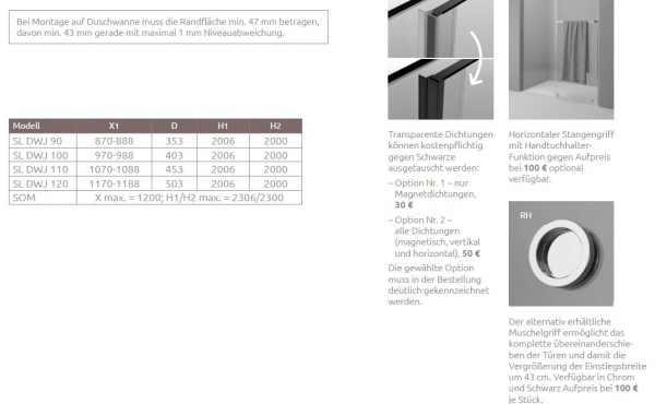 Radaway Furo DWJ/SL Schiebetür für Nische Gleittür PUK Vils