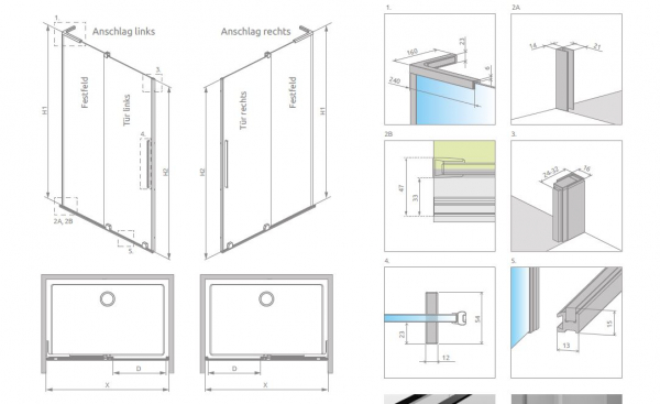 Radaway Furo DWJ/SL Schiebetür für Nische Gleittür PUK Vils