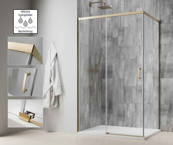 GEO S5 Schiebetür 2-teilig mit Seitenteil 90° Silberglanz, Schwarz oder Brushed Gold