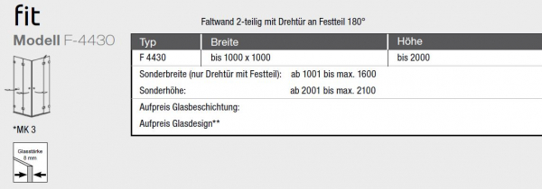 GEO maw Fit F-43404430 Duschkabine Eckeinstieg Drehtür an Fixteil und Schwenktür Eckdusche Aufmaß inklusive