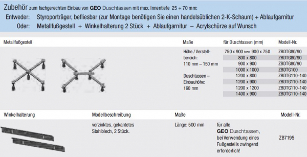 GEO maw flache Viereck-Duschwanne, Duschtasse aus Acryl mit max. Innentiefe 25 mm