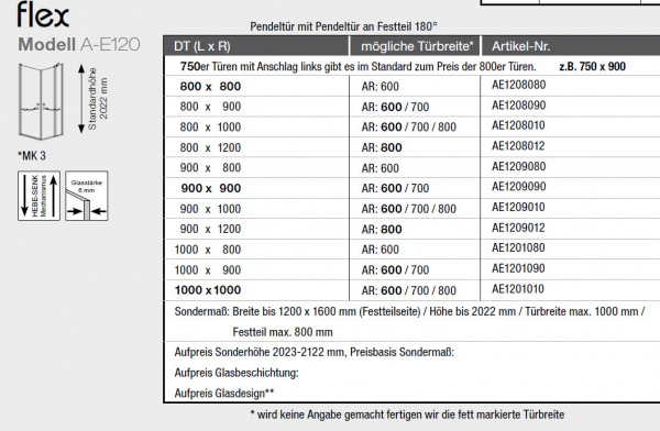 GEO maw flex A-E120/A-E210 Duschkabine Eckeinstieg mit 2 Schwenktüren und 1 Fixteil Eckdusche