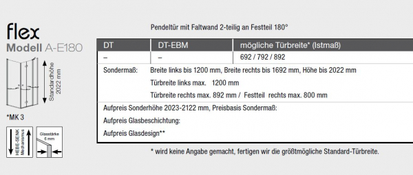 GEO maw flex A-E180810 Eckeinstieg Pendeltür und Faltwand an Fixteil Eckdusche