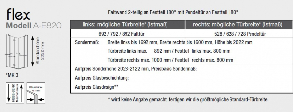 GEO maw flex A-E280820 Eckeinstieg Pendeltür an Festteil und Faltwand an Festteil Eckdusche