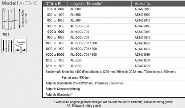 GEO maw flex A-E340 Duschkabine Eckeinstieg mit Drehtür an Fixteil und Faltwand Eckdusche