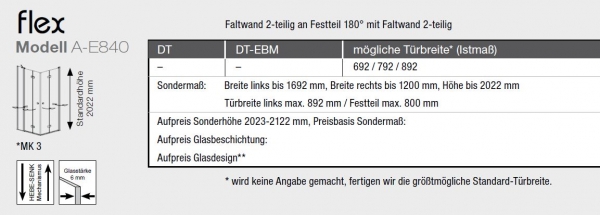 GEO maw flex A-E480840 Eckeinstieg Faltwand und Faltwand an Festteil Eckdusche