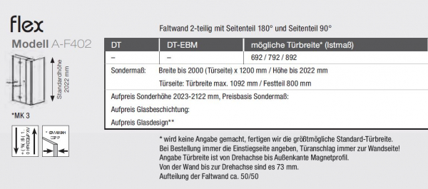 GEO maw flex A-F402 Duschkabine Faltwand an Fixteil mit Seitenteil Eckdusche Fronteinstieg