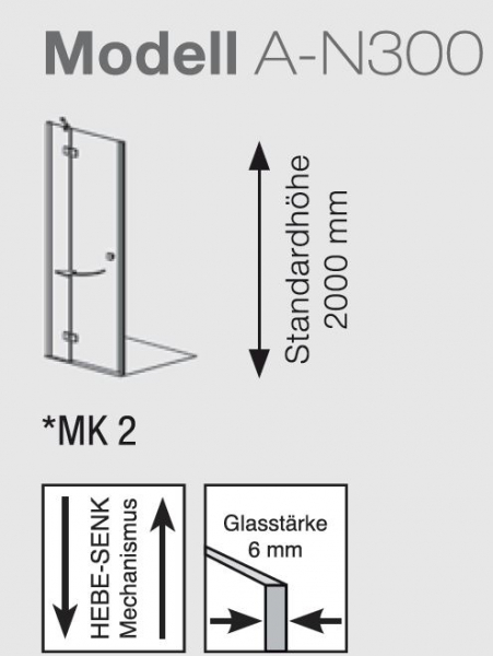 Geo Schwenktür mit Festteil für Nische A-N300 maw flex