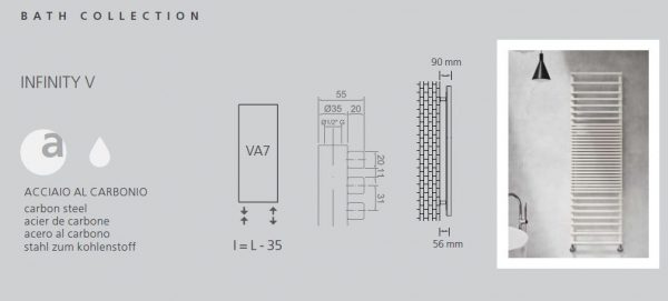 Graziano radiators Infinity V Badheizkörper Handtuchheizkörper italienischer Designheizkörper, exklusives Design für Ihr Traumbad