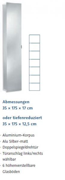 HSK ALU-Spiegelschrank ASP 500 LED Aluminium Doppelspiegeltür Hochschrank 350 x 1750