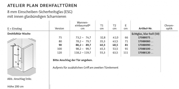 HSK Atelier Plan Drehfalttür Falttür für Nische Nischentür Duschabtrennung