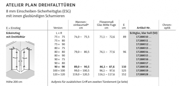 HSK Atelier Plan Eckeinstieg mit Drehfalttüren Falttüren Eckkabine Eckdusche