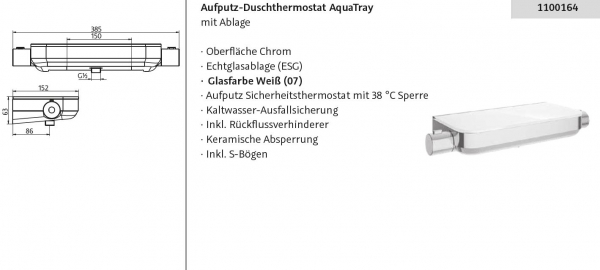 HSK Duscharmatur Aquatray Duschthermostat Thermostat-Armatur mit Ablage