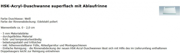 Duschwanne, Duschtasse aus Acryl super-flach von HSK