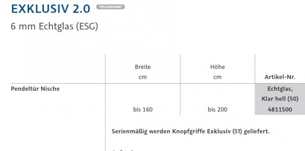 HSK Exklusiv 2.0 Pendeltür für Nische Duschtür für Nischendusche