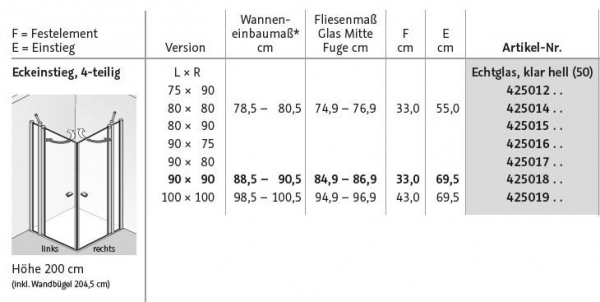 HSK Exklusiv 4-teilig Eckeinstieg Eckdusche